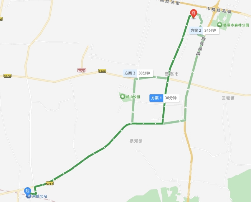 余姚北站到慈溪大剧院路线图