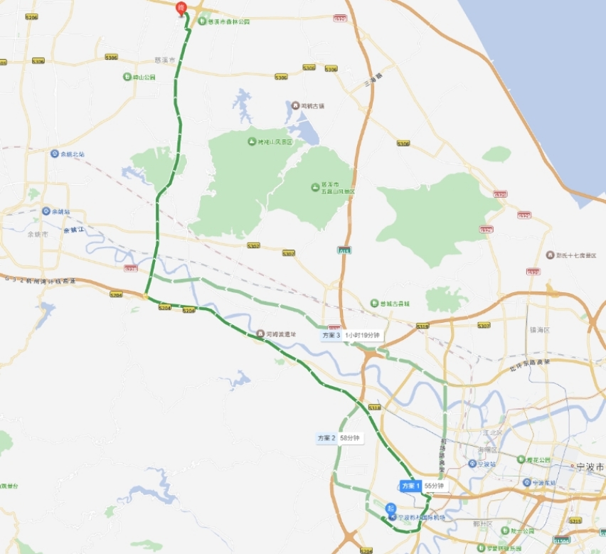 宁波机场到慈溪大剧院路线图
